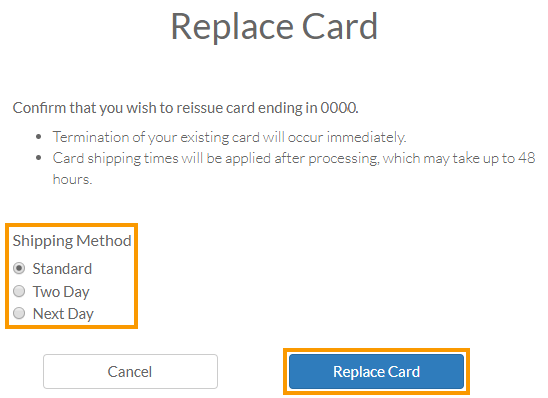 Select Shipping Click Replace Card